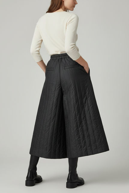 Pantalon Jupe Noir Matelassé Ample Hiver Décontracté - Polyester - vue 2