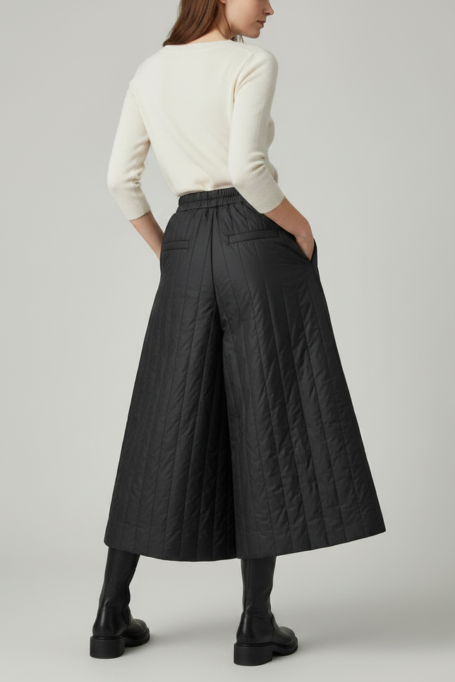 Pantalon Jupe Noir Matelassé Ample Hiver Décontracté - Polyester - vue 2