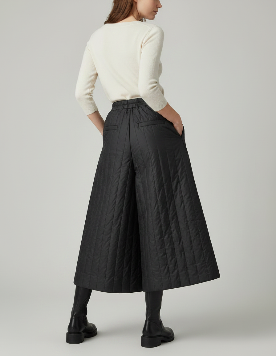 Pantalon Jupe Noir Matelassé Ample Hiver Décontracté - Polyester - vue 2