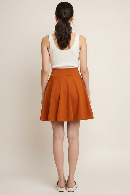 Pantalon Jupe Évasée Courte Orange Fluide Décontractée - Polyester - vue 2