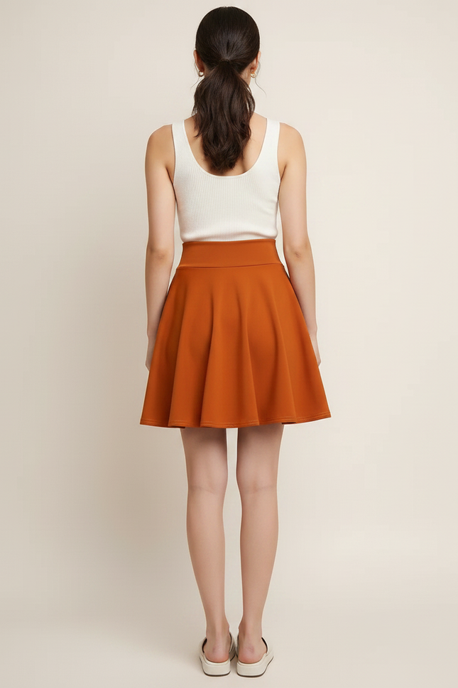 Pantalon Jupe Évasée Courte Orange Fluide Décontractée - Polyester - vue 2