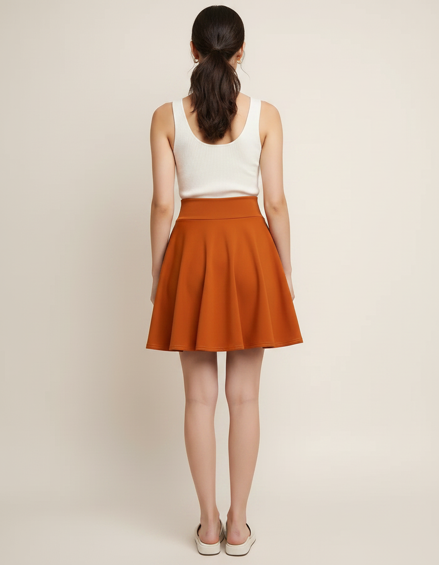 Pantalon Jupe Évasée Courte Orange Fluide Décontractée - Polyester - vue 2