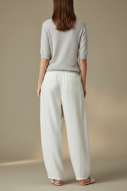 Pantalon Jupe Blanc Lin Ample Plissé Décontracté - vue 2