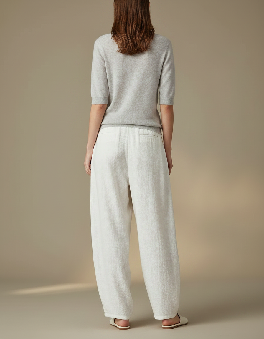 Pantalon Jupe Blanc Lin Ample Plissé Décontracté - vue 2