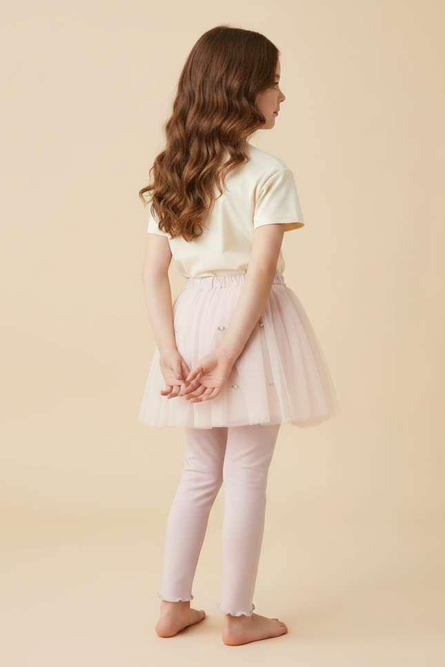 Pantalon Jupe Rose Tulle Perlée Fille Confortable - Coton - vue 2