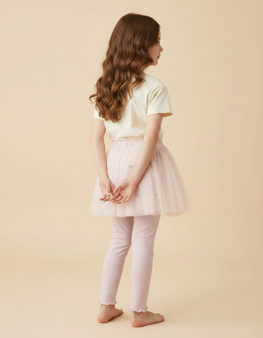 Pantalon Jupe Rose Tulle Perlée Fille Confortable - Coton - vue 2