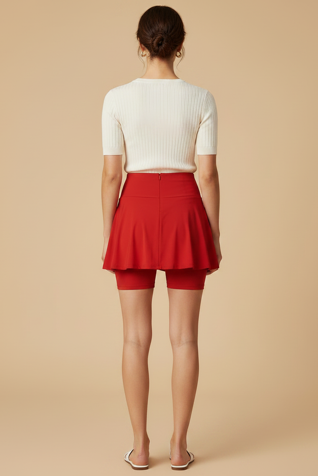 Pantalon Jupe Rouge Fluide Superposé Sportif - Polyester - vue 2
