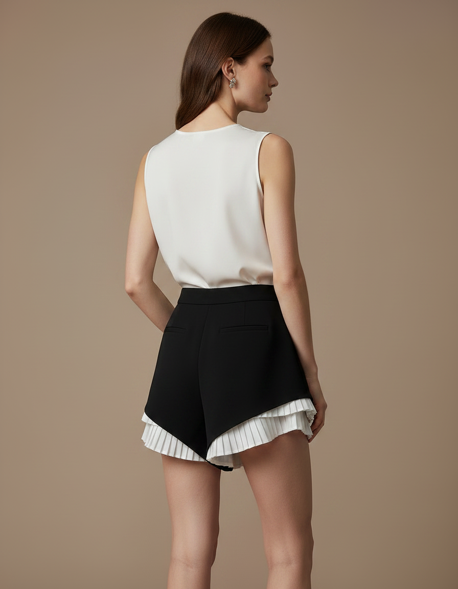 Pantalon Jupe Noir Plissé Élégant Femme - Polyester - vue 2