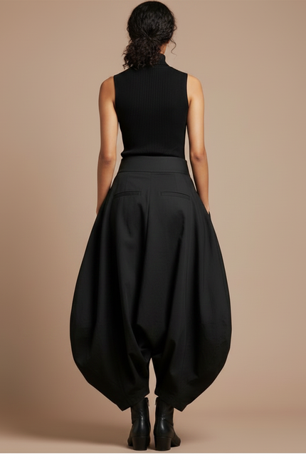 Pantalon Jupe Noir Ample Coton Plissé Femme - vue 2
