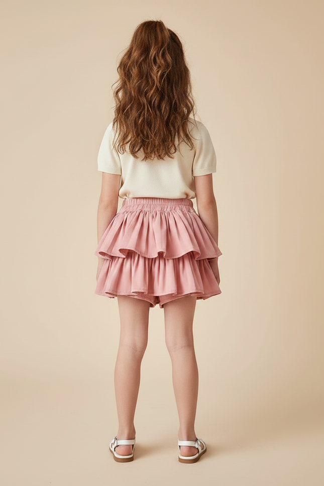 Pantalon Jupe Rose Volants Mignon Plissé Enfant - Coton - vue 2
