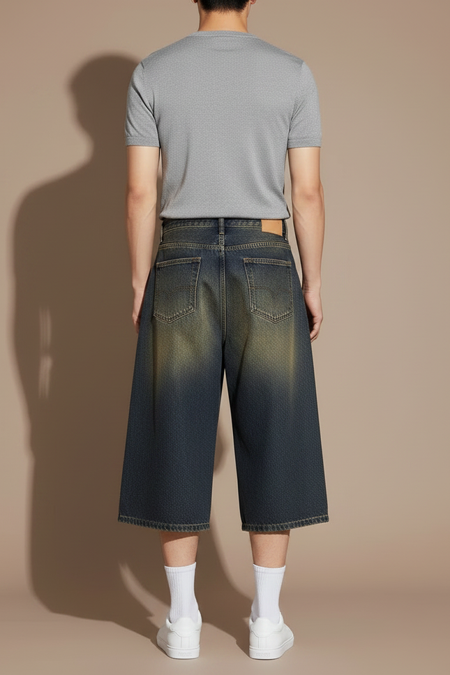 Pantalon Jupe Denim Effet Usé Ample Superposé - Bleu Jean - vue 2