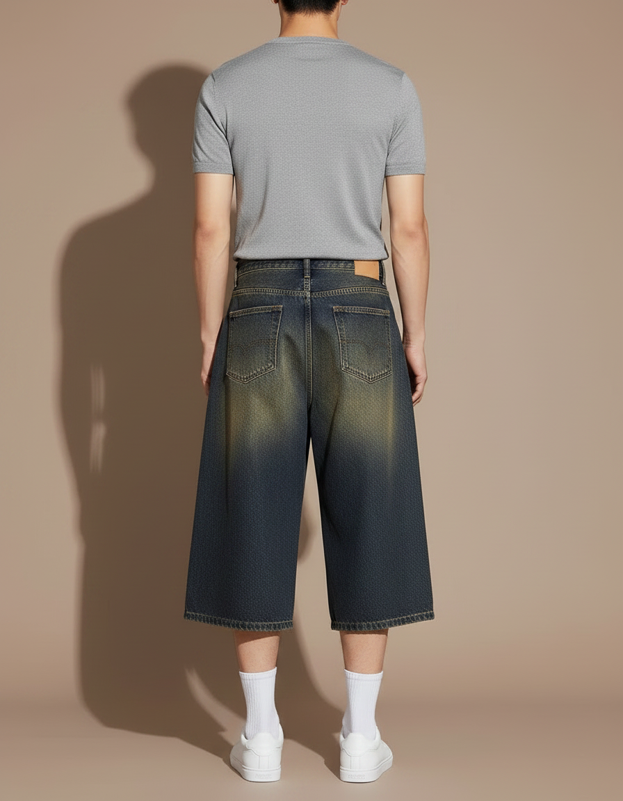 Pantalon Jupe Denim Effet Usé Ample Superposé - Bleu Jean - vue 2