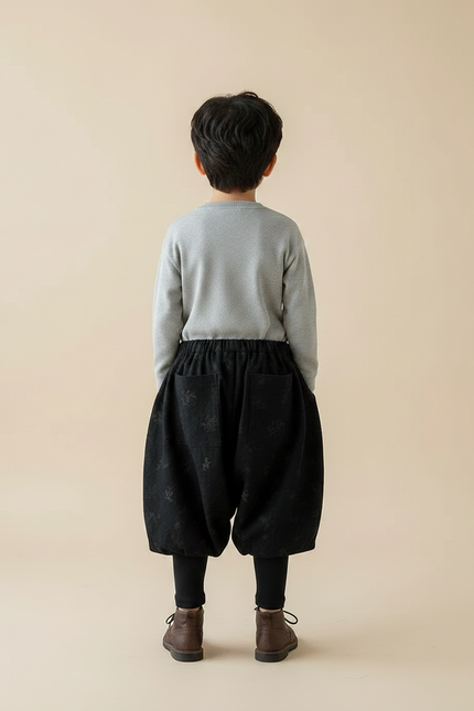 Pantalon Jupe Noir Ample Imprimé Floral Garçon Hiver - Molleton - vue 2