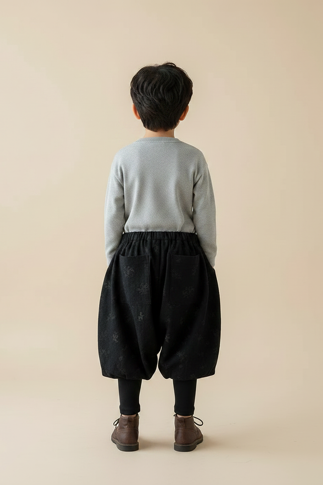 Pantalon Jupe Noir Ample Imprimé Floral Garçon Hiver - Molleton - vue 2