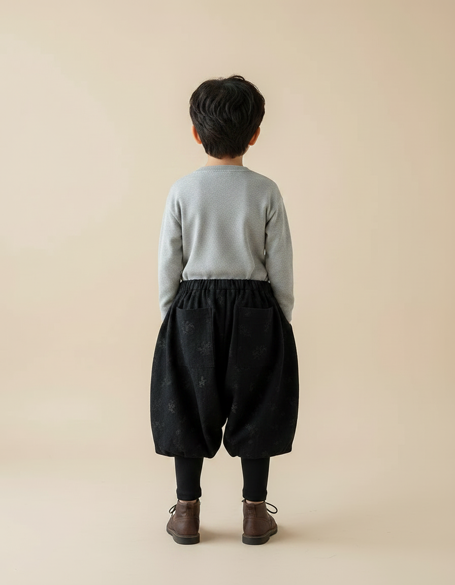 Pantalon Jupe Noir Ample Imprimé Floral Garçon Hiver - Molleton - vue 2
