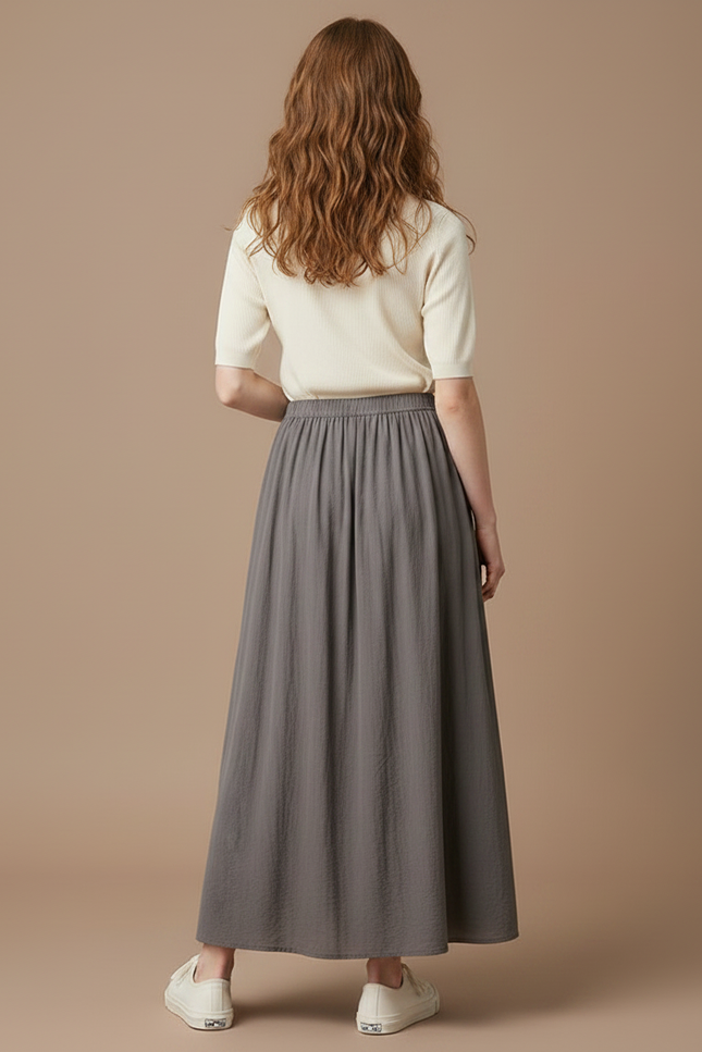 Pantalon Jupe Longue Ample Gris Décontracté Coton - vue 2