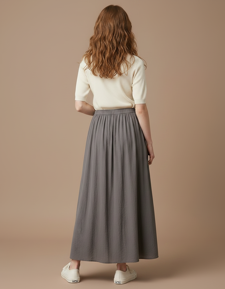 Pantalon Jupe Longue Ample Gris Décontracté Coton - vue 2