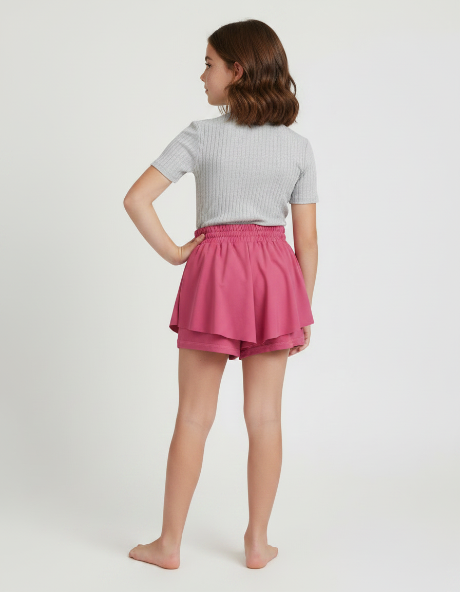 Pantalon Jupe Rose Volants Fluide Enfant Moderne - Viscose - vue 2
