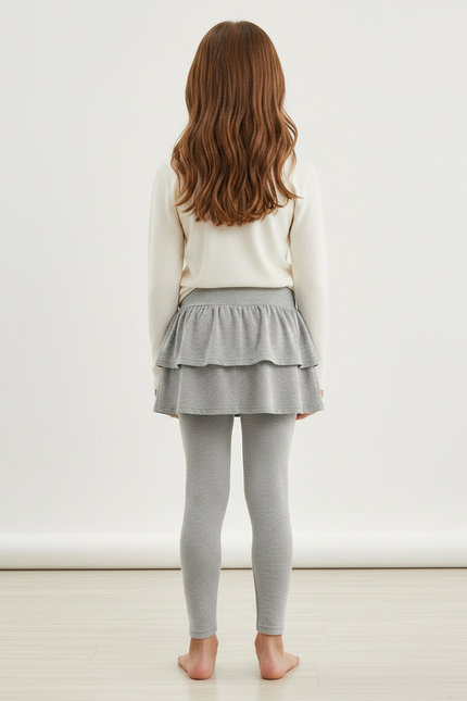 Pantalon Jupe Gris Volants Intégrés Coton Confortable - vue 2