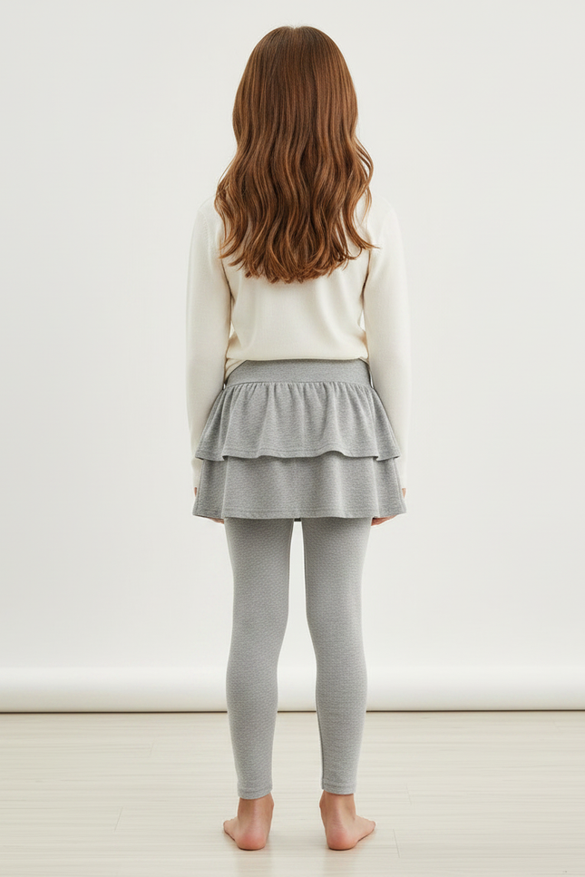 Pantalon Jupe Gris Volants Intégrés Coton Confortable - vue 2