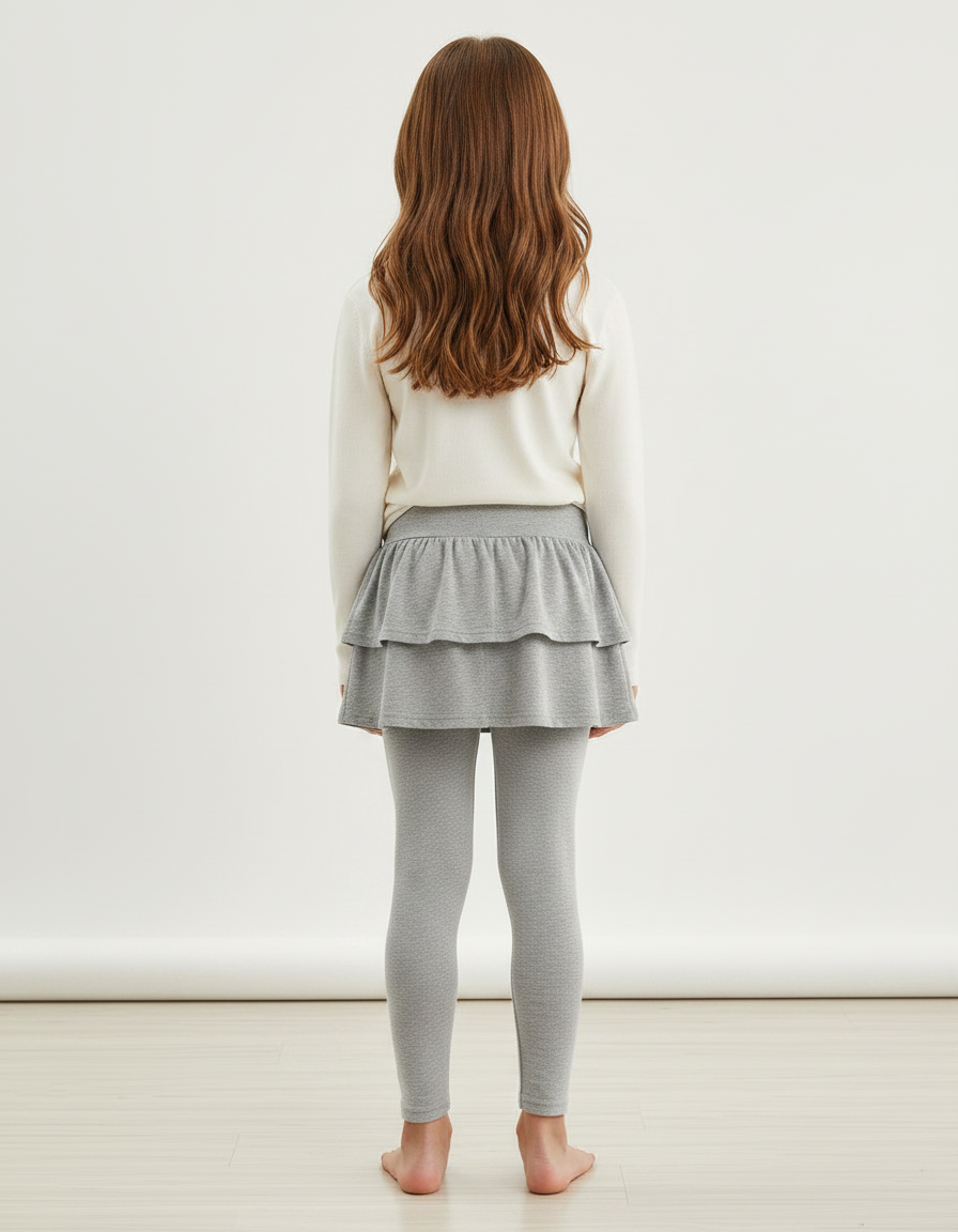 Pantalon Jupe Gris Volants Intégrés Coton Confortable - vue 2