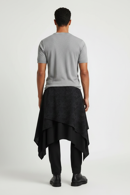 Pantalon Jupe Noir Asymétrique Superposé Imprimé Décontracté Homme - Polyester - vue 2