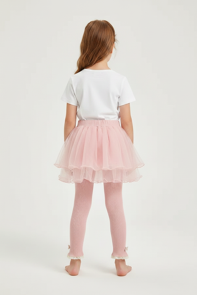 Pantalon Jupe Rose Tulle Superposé Nœuds Fille - Maille - vue 2
