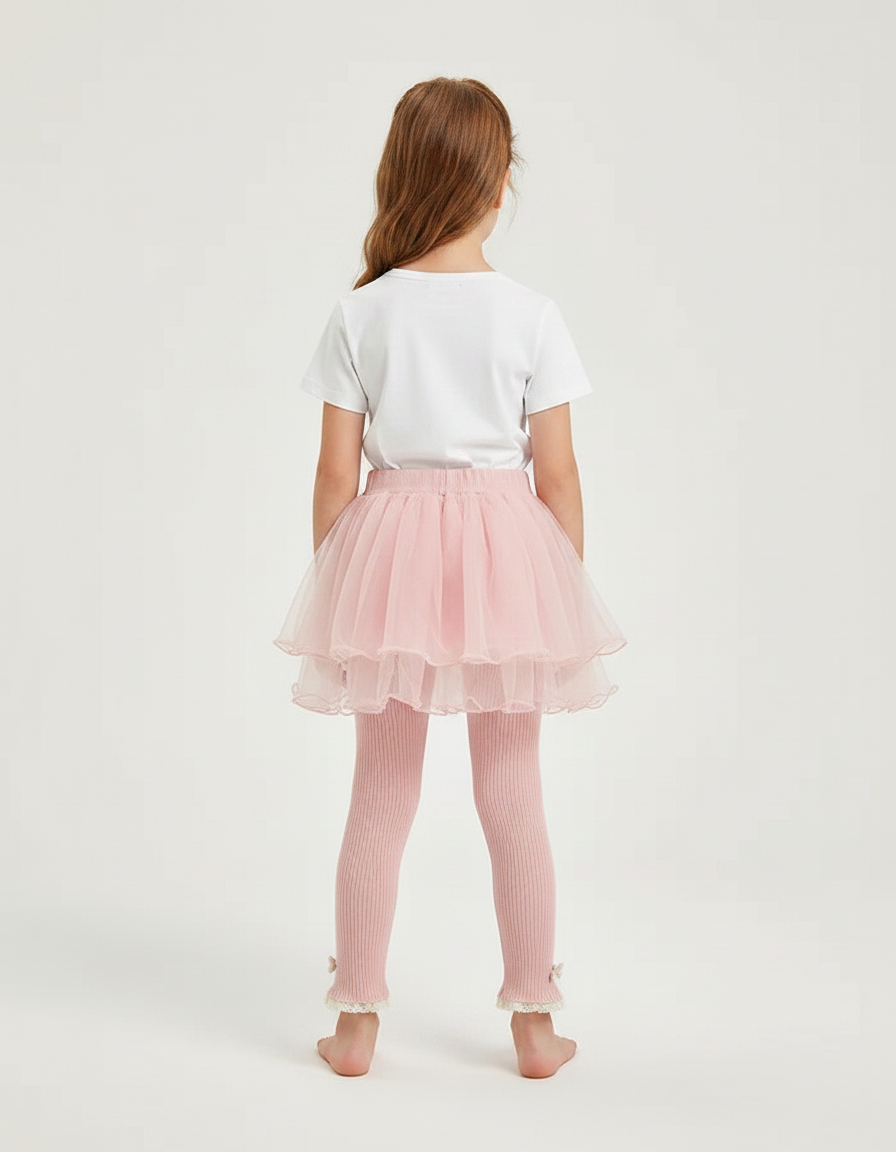 Pantalon Jupe Rose Tulle Superposé Nœuds Fille - Maille - vue 2