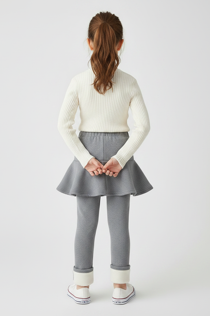 Pantalon Jupe Gris Évasé Doublé Chaud Confortable Fille - Molleton - vue 2
