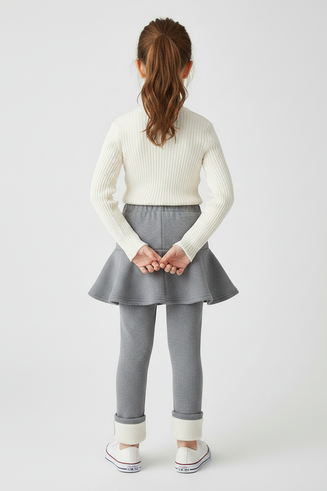 Pantalon Jupe Gris Évasé Doublé Chaud Confortable Fille - Molleton - vue 2