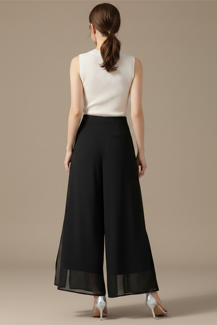 Pantalon Jupe Noir Fluide Ample Élégant Chiffon - Polyester - vue 2