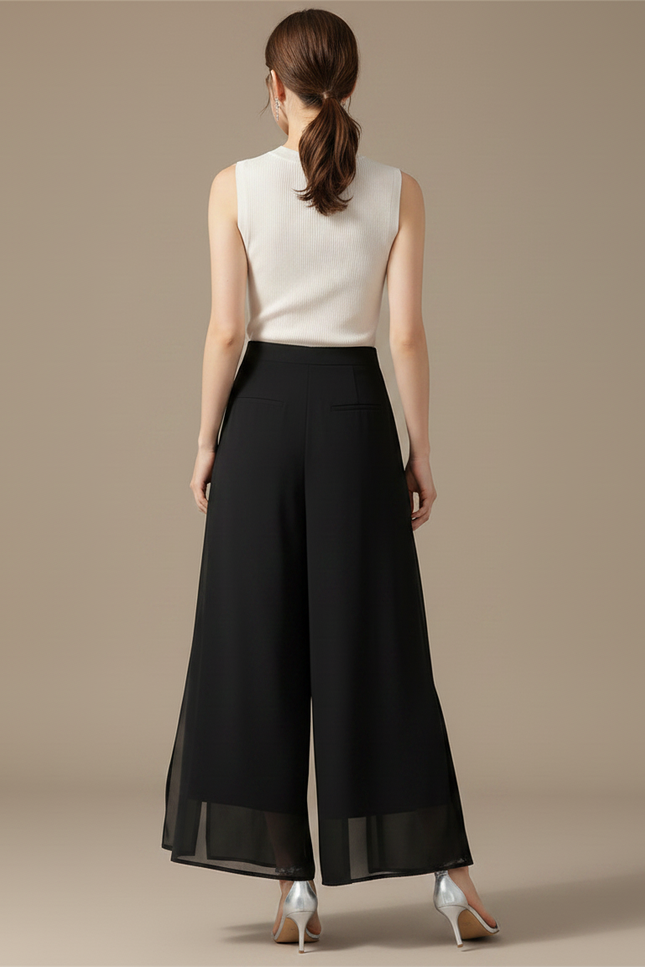 Pantalon Jupe Noir Fluide Ample Élégant Chiffon - Polyester - vue 2