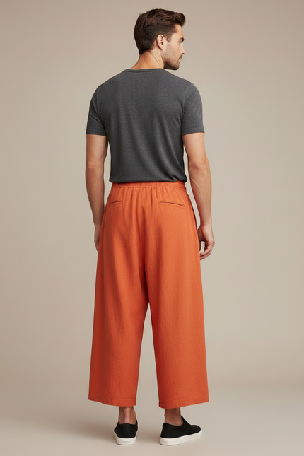 Pantalon Jupe Ample Orange Lin Décontracté Fluide - vue 2