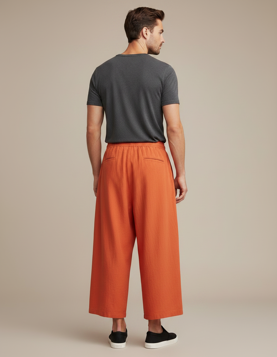 Pantalon Jupe Ample Orange Lin Décontracté Fluide - vue 2