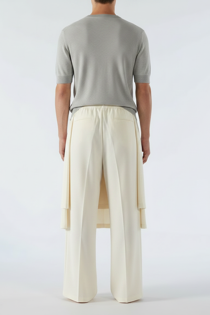 Pantalon Jupe Crème Plissé Ample Décontracté Homme - Beige Polyester - vue 2