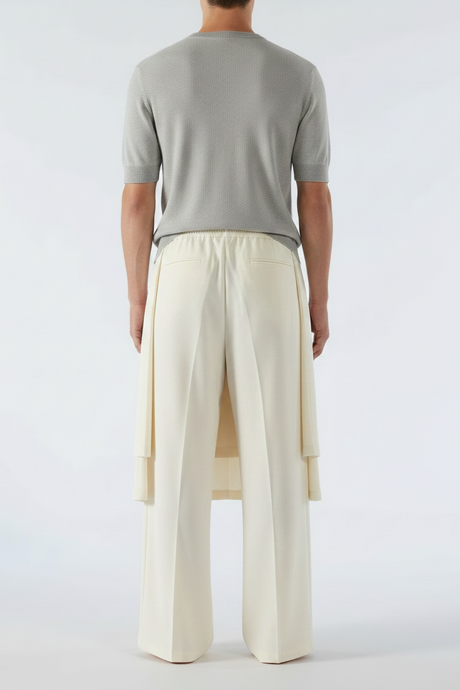 Pantalon Jupe Crème Plissé Ample Décontracté Homme - Beige Polyester - vue 2