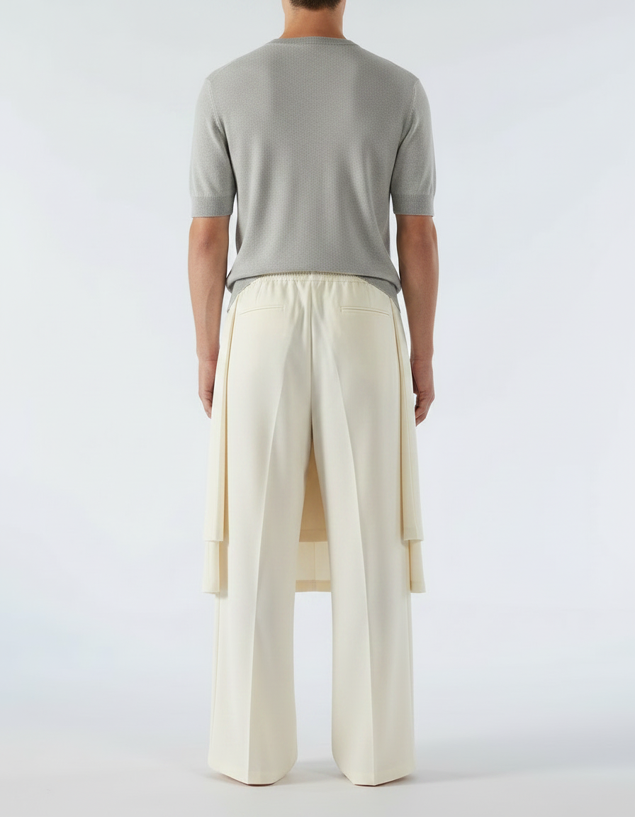 Pantalon Jupe Crème Plissé Ample Décontracté Homme - Beige Polyester - vue 2