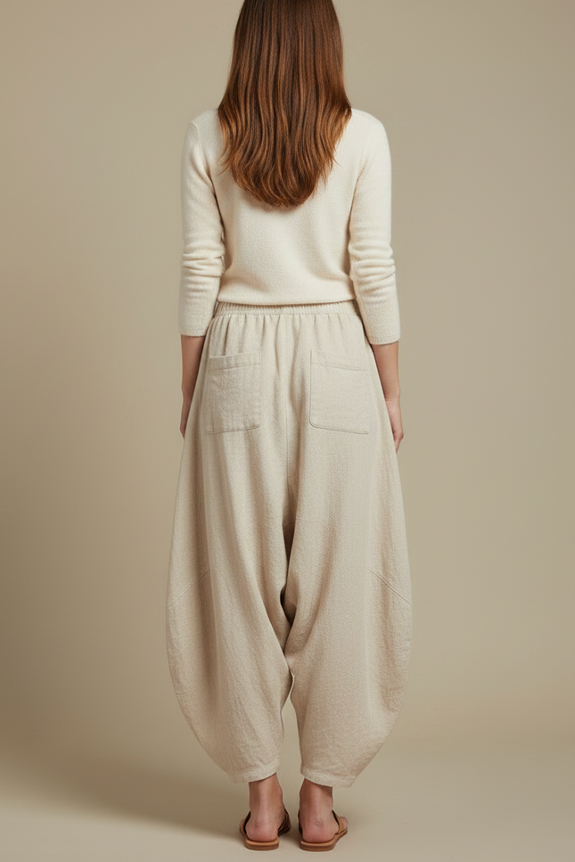 Pantalon Jupe Lin Ample Beige Confortable Élastique - vue 2
