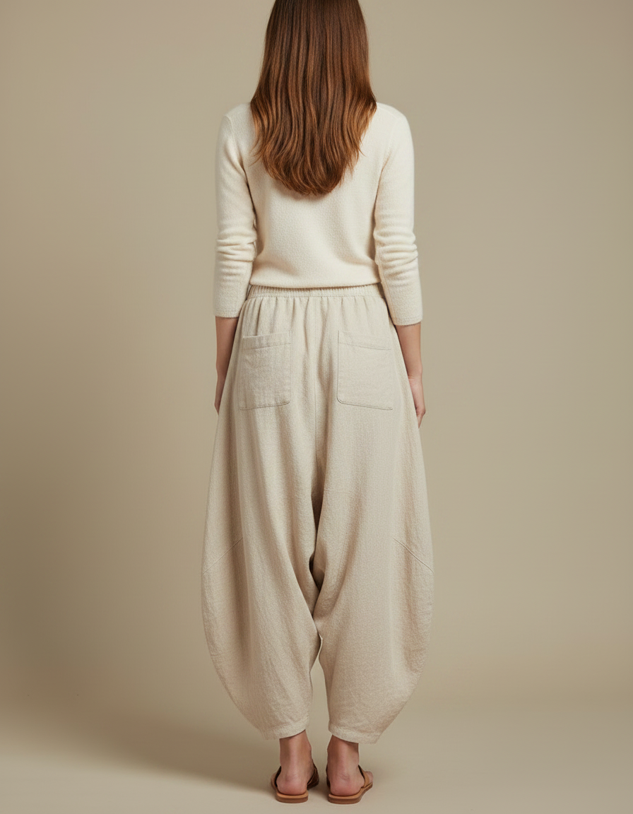 Pantalon Jupe Lin Ample Beige Confortable Élastique - vue 2