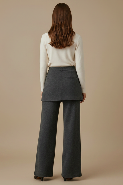 Pantalon Jupe Gris Évasé Boutonné Élégant Hiver - Maille - vue 2