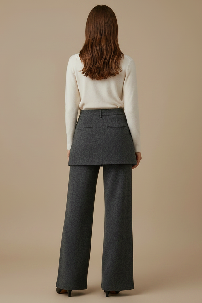 Pantalon Jupe Gris Évasé Boutonné Élégant Hiver - Maille - vue 2