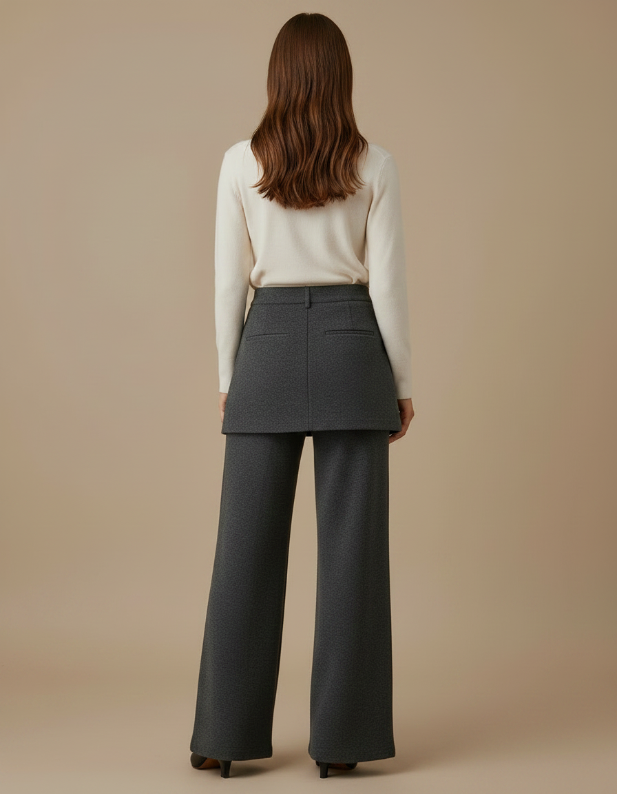Pantalon Jupe Gris Évasé Boutonné Élégant Hiver - Maille - vue 2