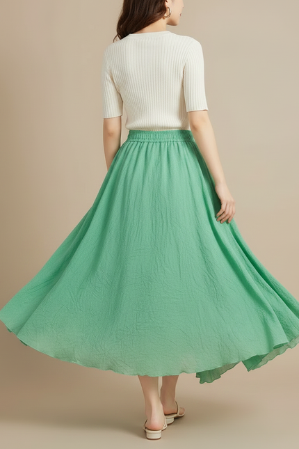Pantalon Jupe Vert Menthe Ample Lin Coton Fluide - vue 2