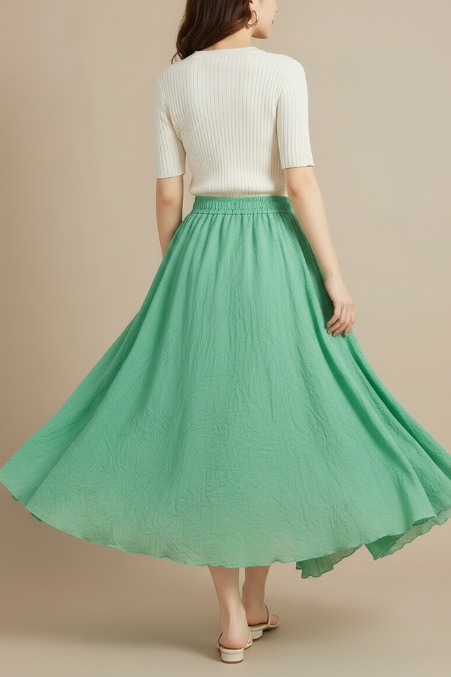 Pantalon Jupe Vert Menthe Ample Lin Coton Fluide - vue 2