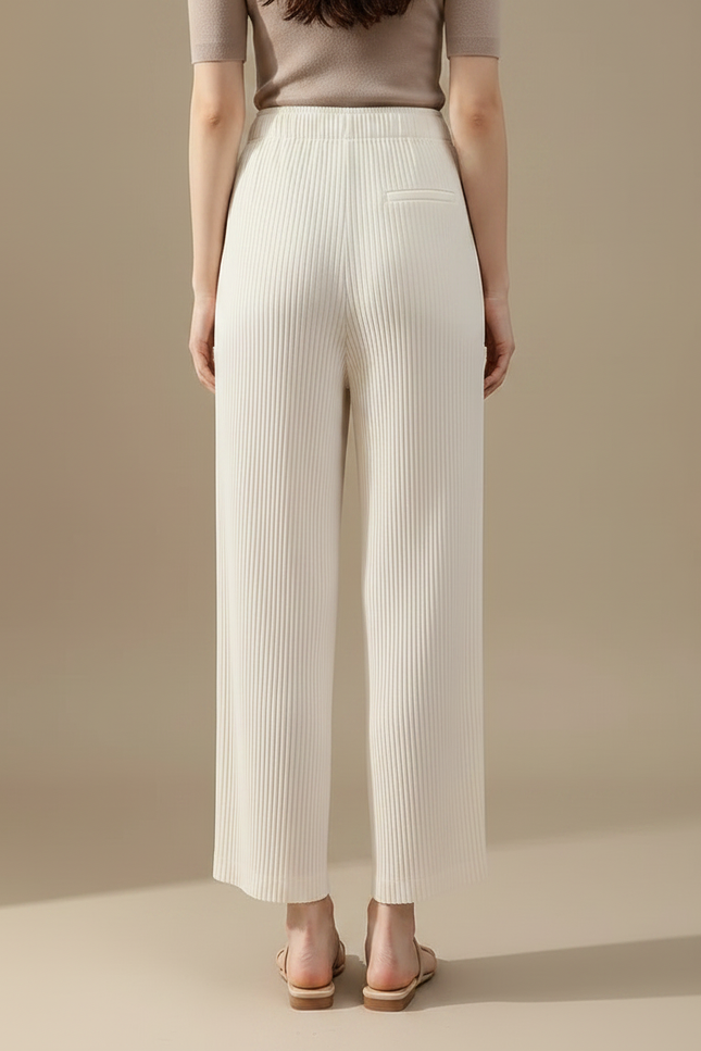 Pantalon Jupe Crème Plissé Ample Décontracté Fluide - Blanc Polyester - vue 2