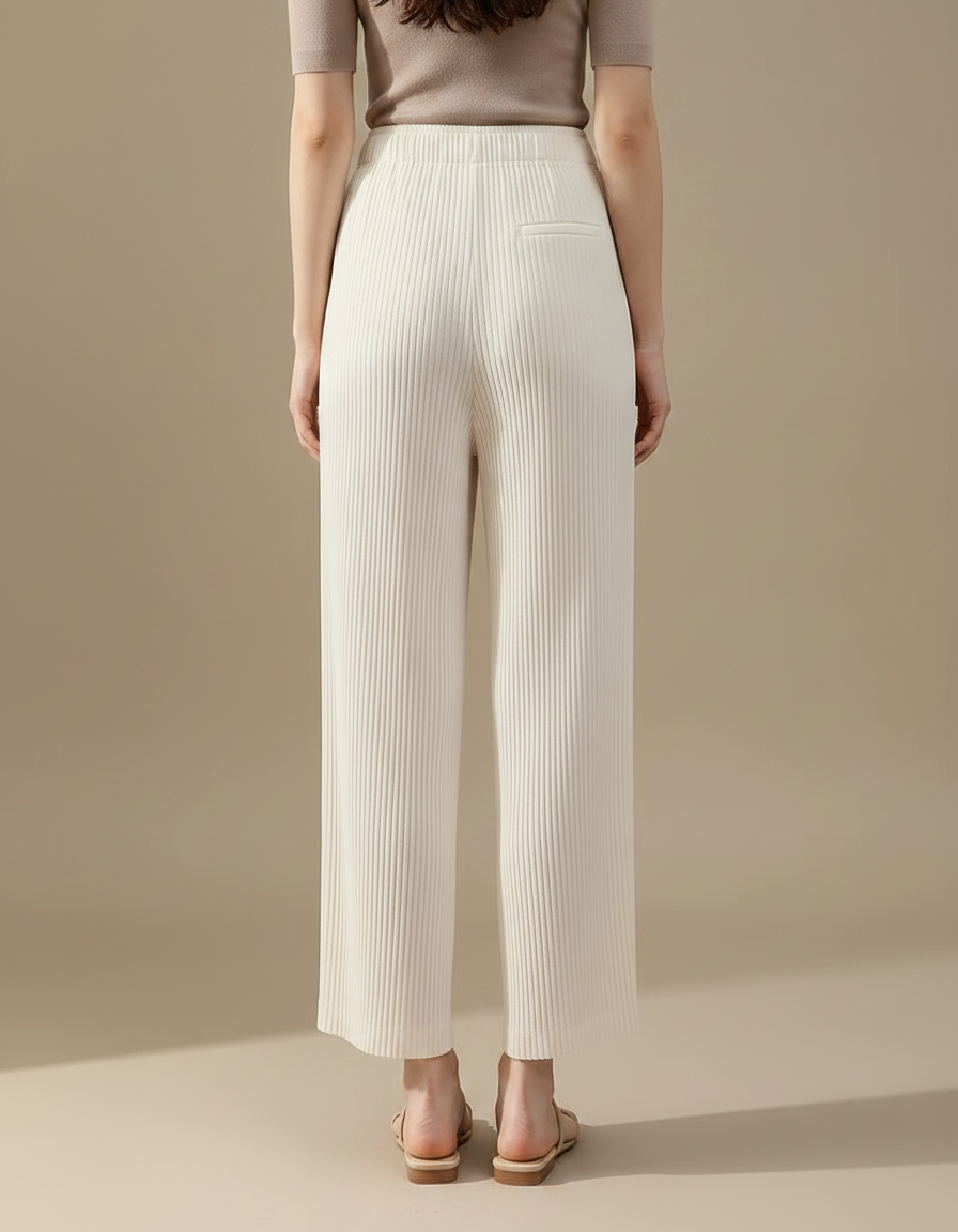 Pantalon Jupe Crème Plissé Ample Décontracté Fluide - Blanc Polyester - vue 2