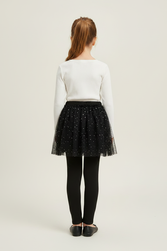 Pantalon Jupe Noir Tulle Pailleté Elsa Fille - Maille - vue 2