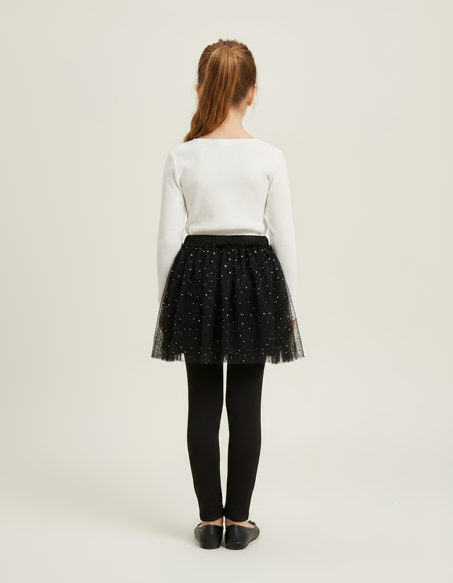 Pantalon Jupe Noir Tulle Pailleté Elsa Fille - Maille - vue 2