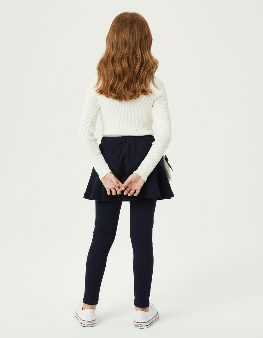 Pantalon Jupe Marine Volants Intégrés Confortable Fille - Maille - vue 2