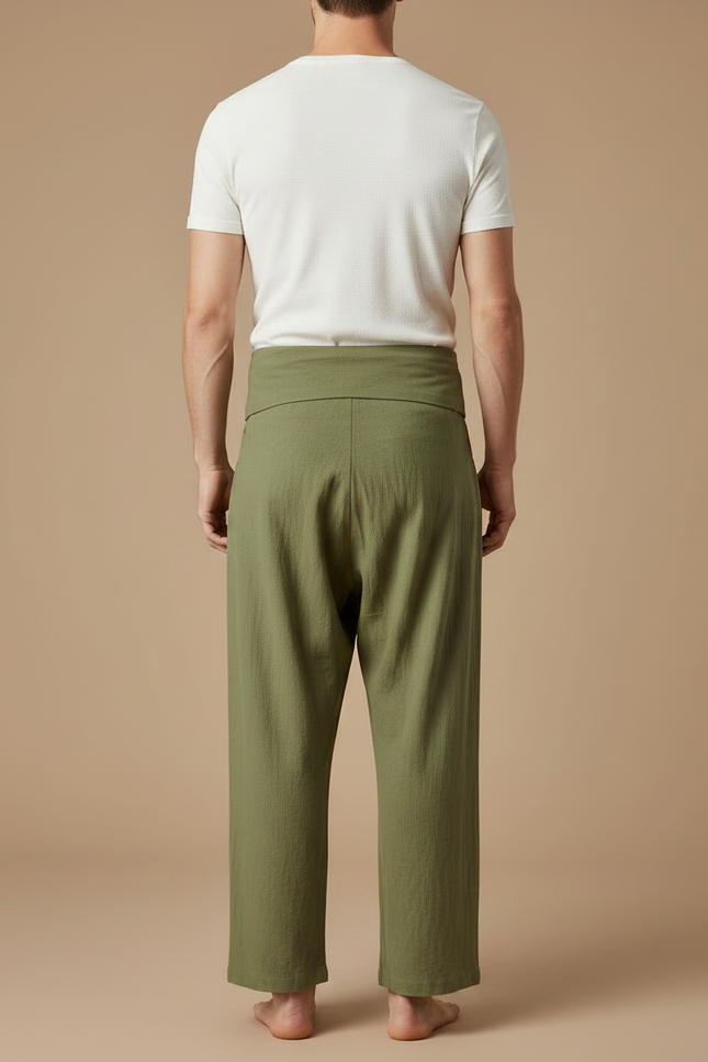 Pantalon Jupe Vert Coton Ample Décontracté Homme - Kaki Lin - vue 2